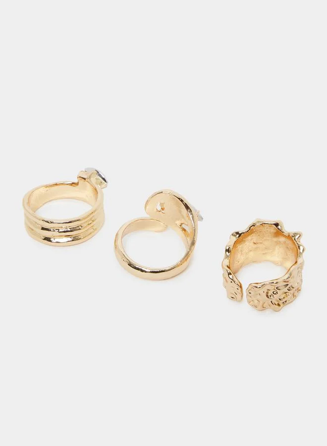 Set Of 3 - Textured Statement Rings